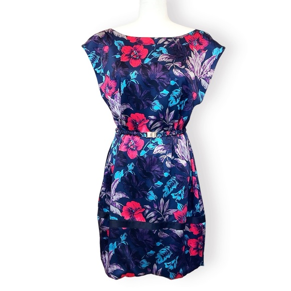 Marc By Marc Jacobs Horizon Teal Multi Silk Floral Belted Dress - Picture 4 of 11